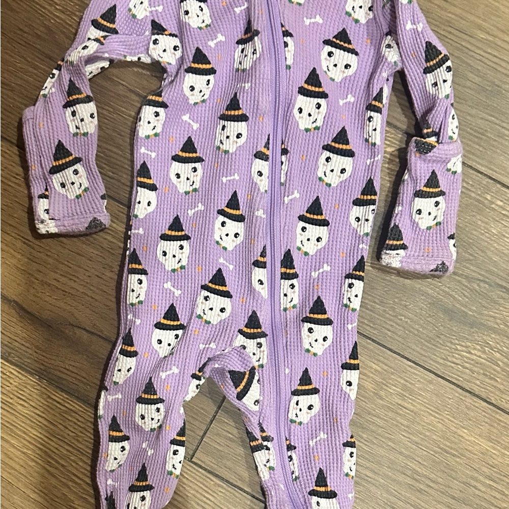 Spearmint love baby girl  skeleton purple waffle knit sleeper outfit